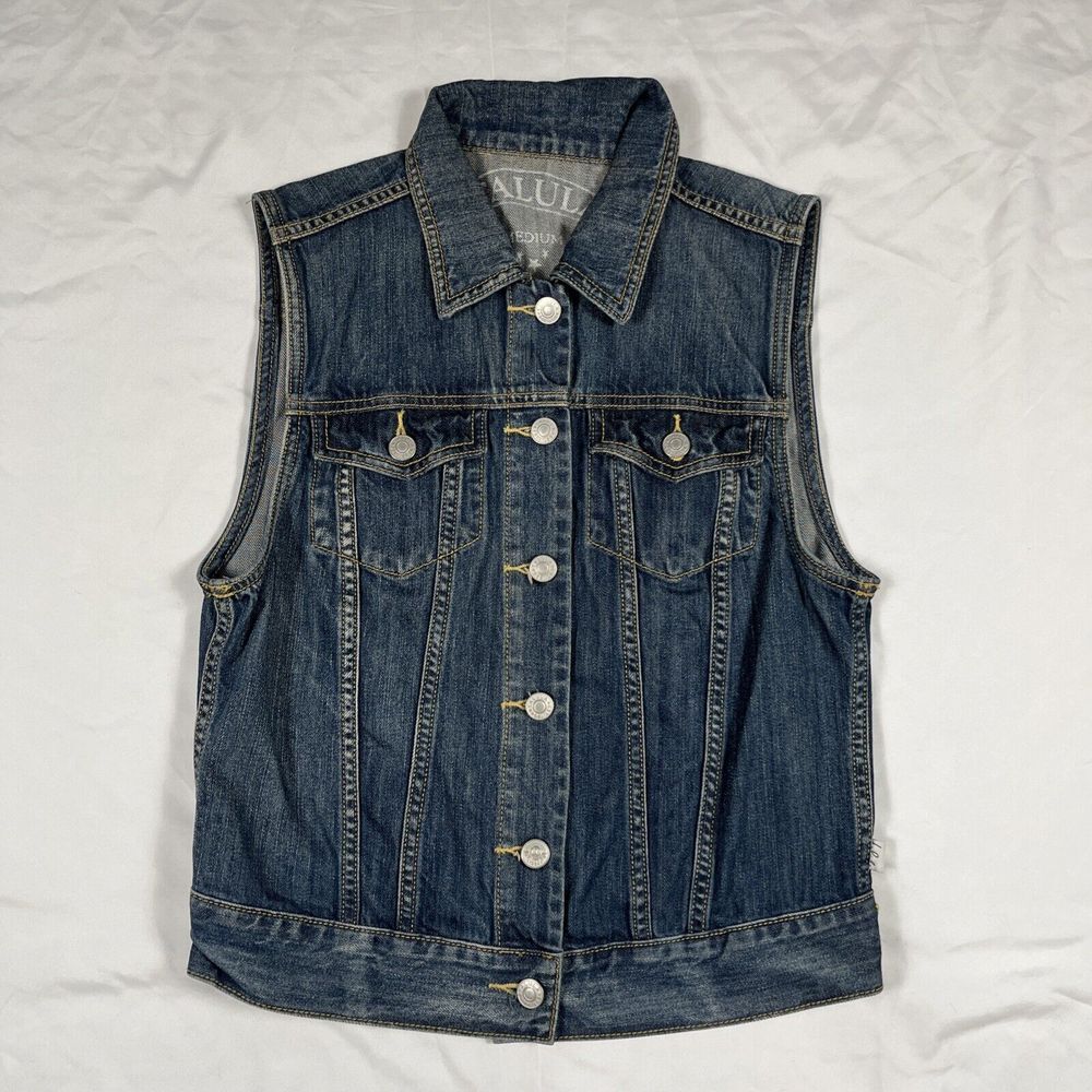 Talula Sleeveless‎ Denim Jacket Womens M Medium Pockets Dark Wash Layering Vest